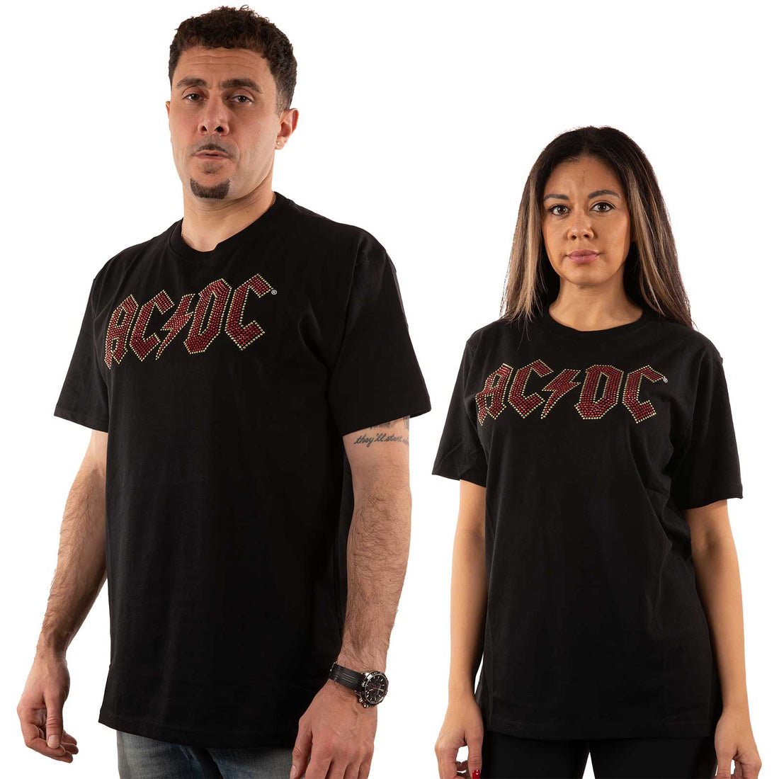 AC/DC Unisex Embellished T-Shirt: Full Colour Logo (Diamante)