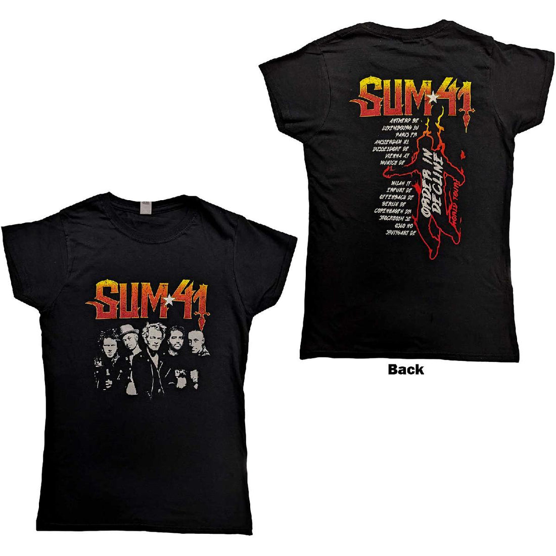 Sum 41 Ladies T-Shirt: Order In Decline Tour 2020 Band Photo (Back Print) (Ex-Tour)