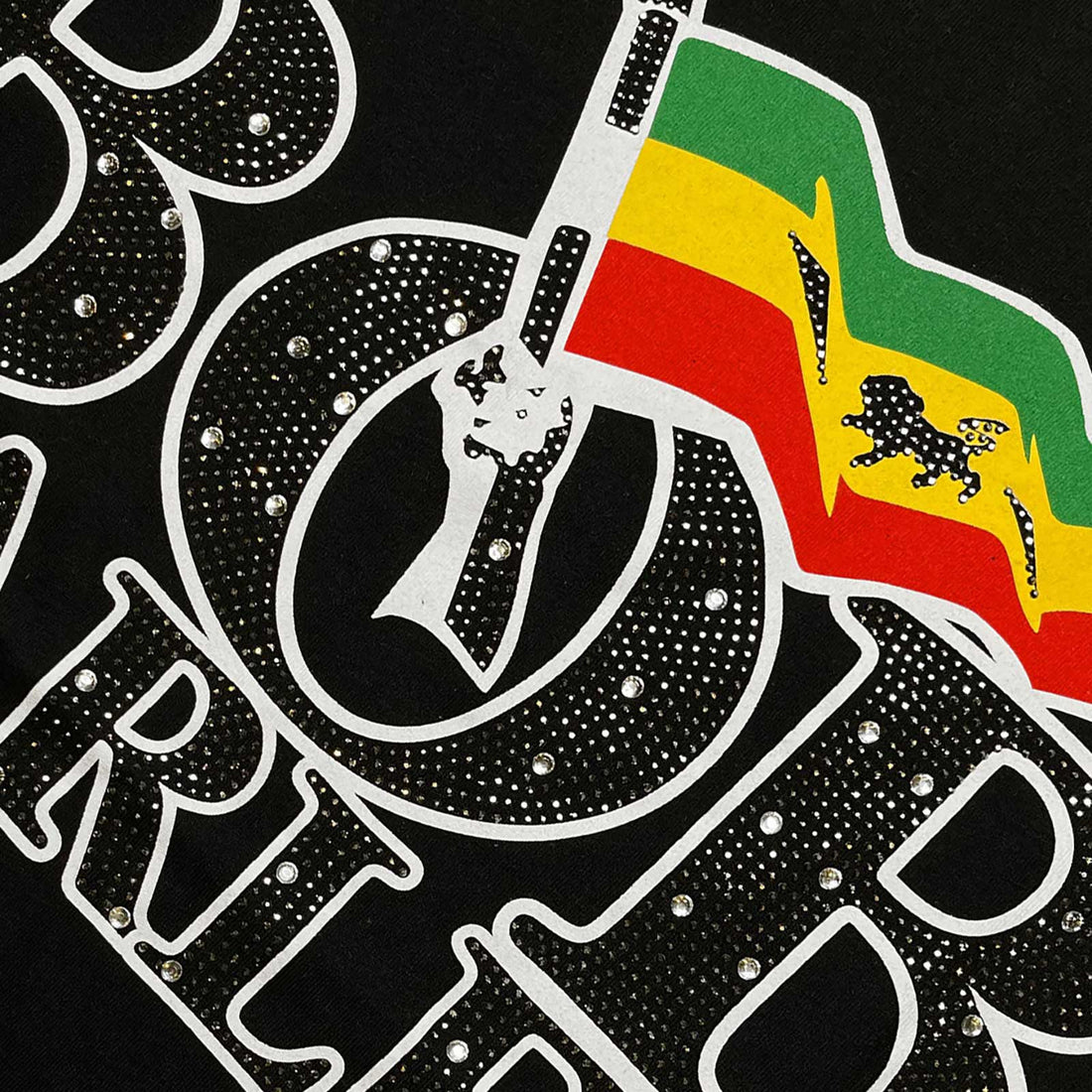 Bob Marley Unisex Embellished T-Shirt: Flag Logo (Diamante)