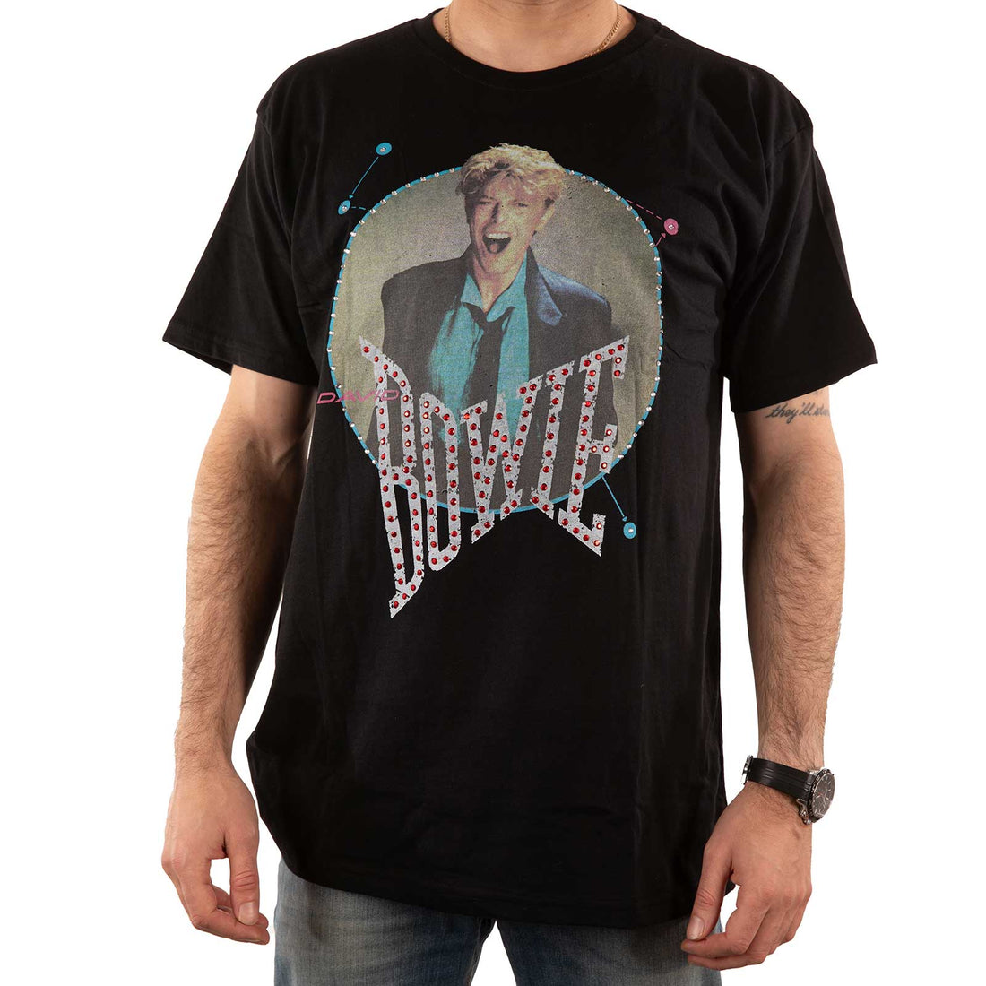 David Bowie Unisex Embellished T-Shirt: Vintage '83 (Diamante)