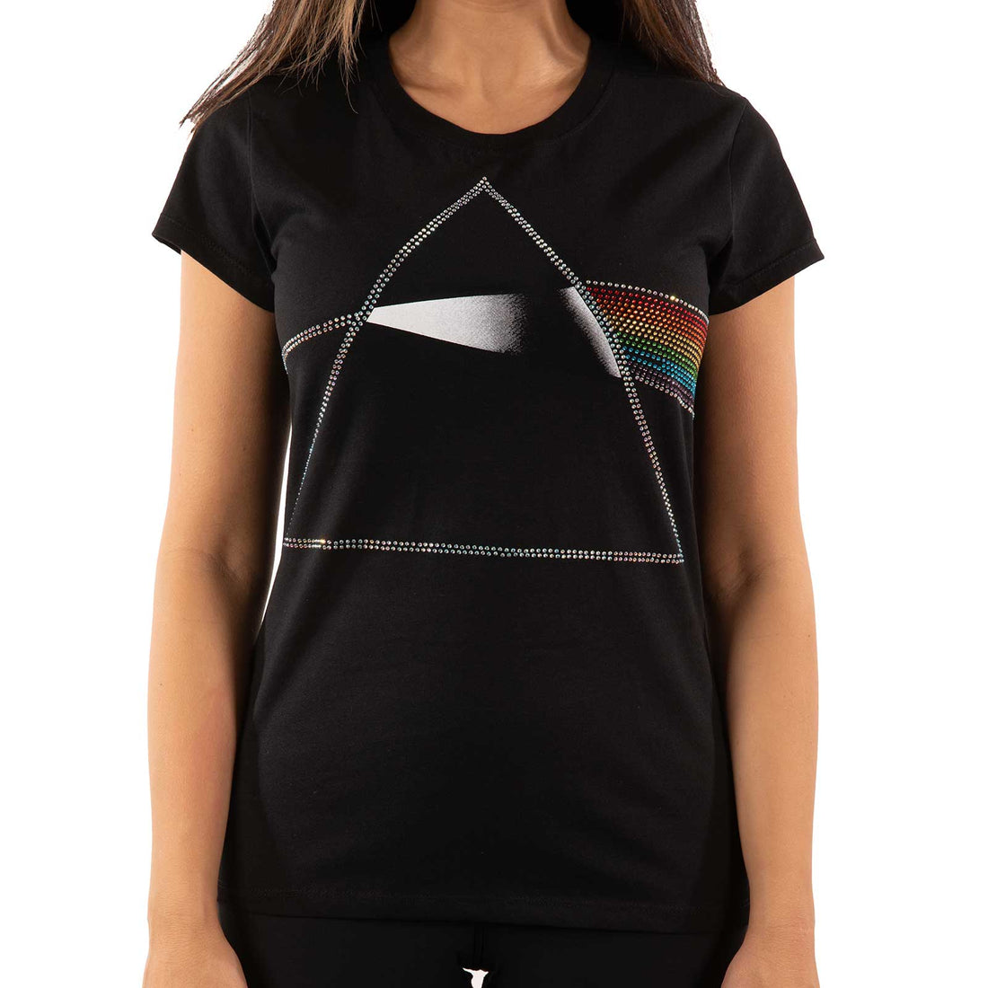 Pink Floyd Ladies Embellished T-Shirt: Dark Side of the Moon (Diamante)