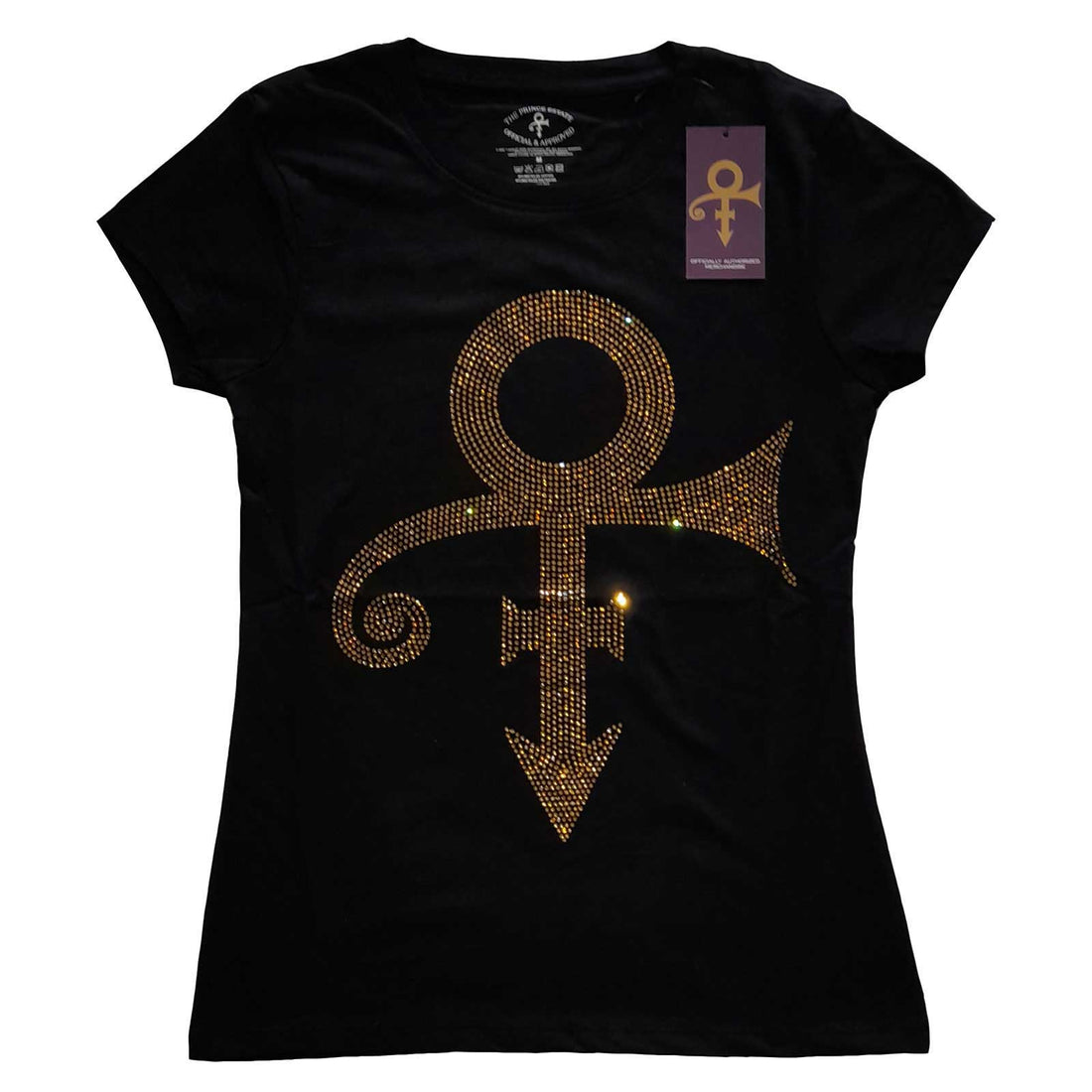 Prince Ladies Embellished T-Shirt: Gold Symbol (Diamante)