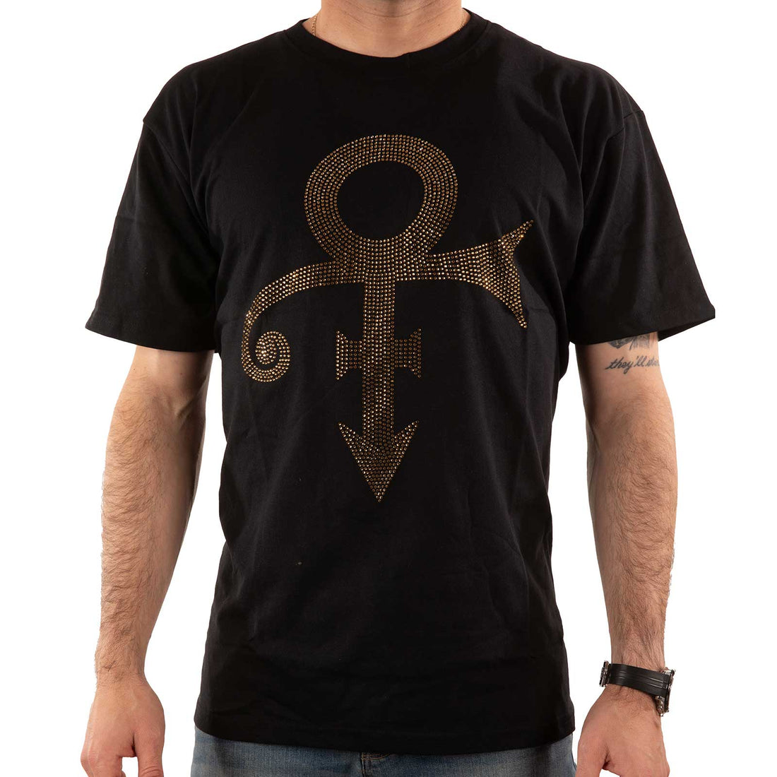 Prince Unisex Embellished T-Shirt: Gold Symbol (Diamante)