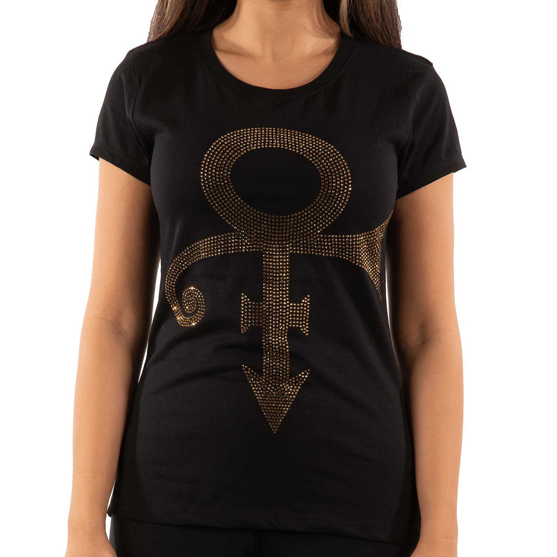 Prince Ladies Embellished T-Shirt: Gold Symbol (Diamante)