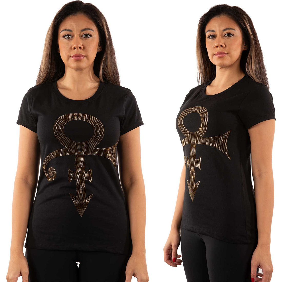 Prince Ladies Embellished T-Shirt: Gold Symbol (Diamante)