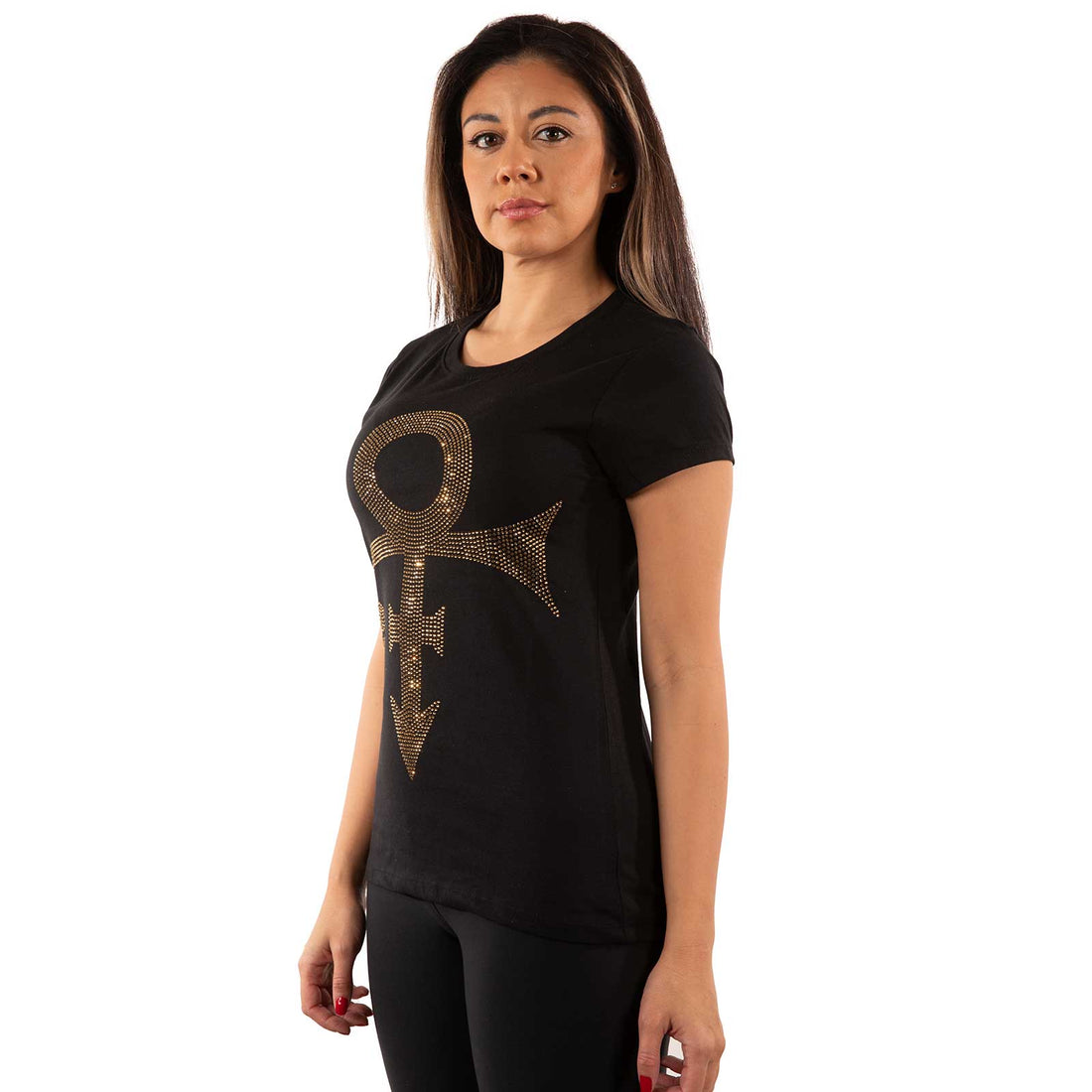 Prince Ladies Embellished T-Shirt: Gold Symbol (Diamante)