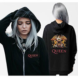 Queen Ladies Zipped Hoodie: Classic Crest (Back Print)