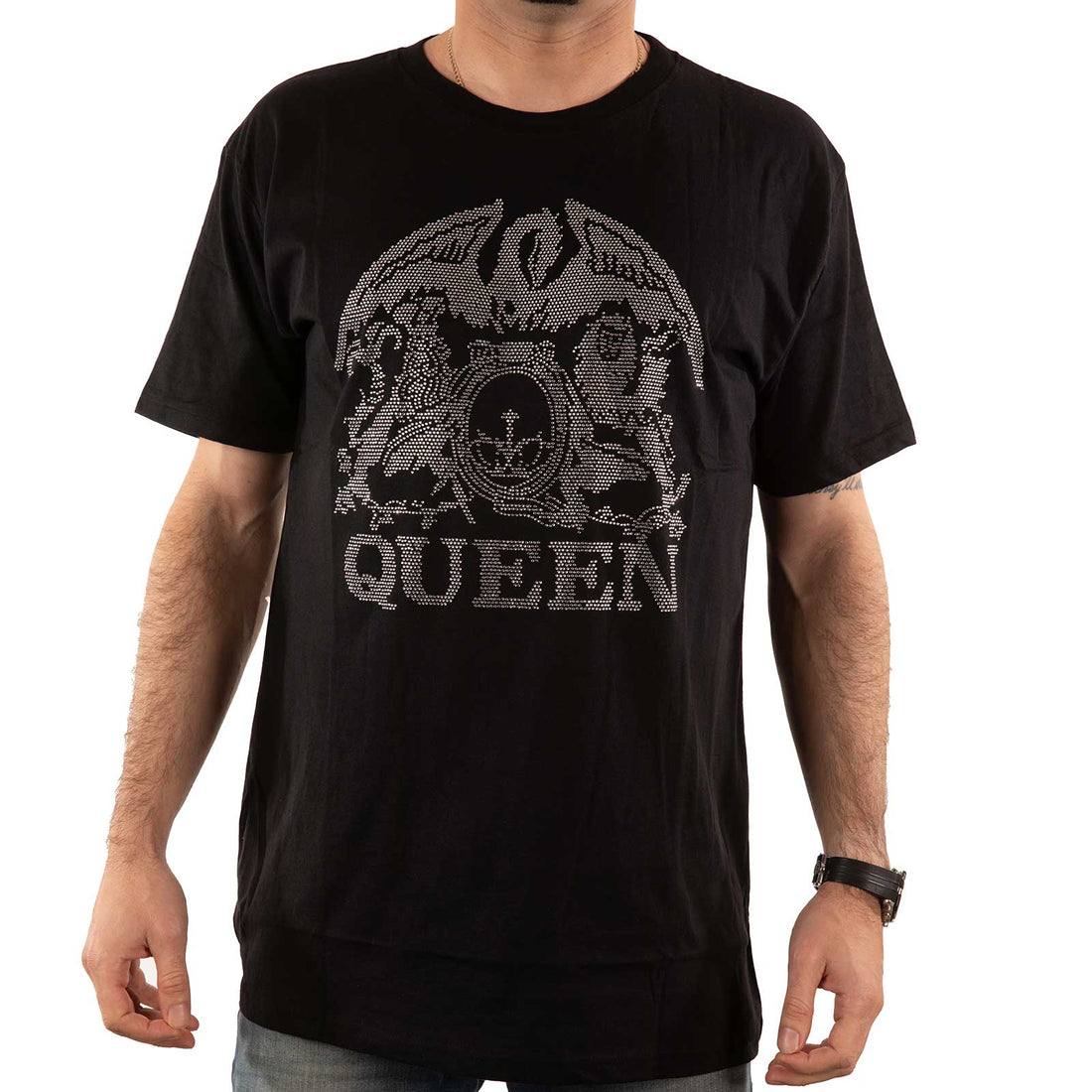 Queen Unisex Embellished T-Shirt: Crest (Diamante)