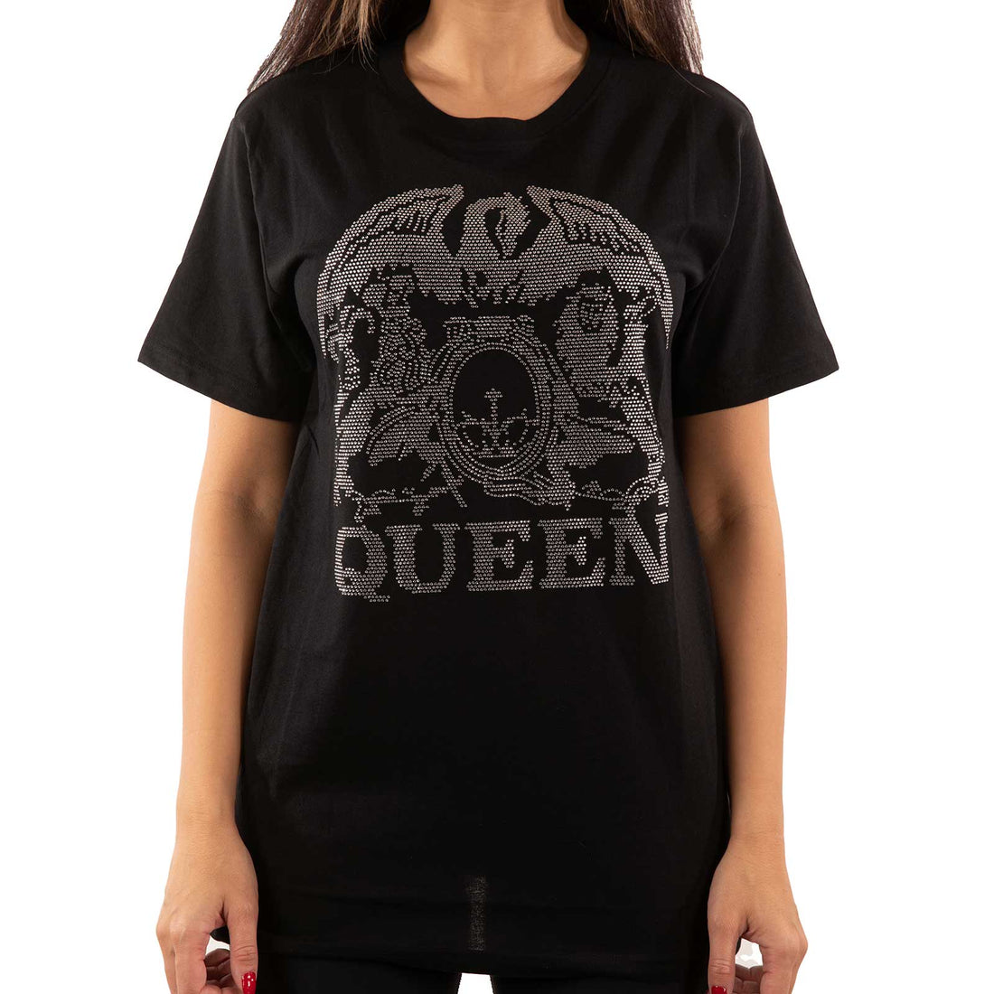 Queen Unisex Embellished T-Shirt: Crest (Diamante)