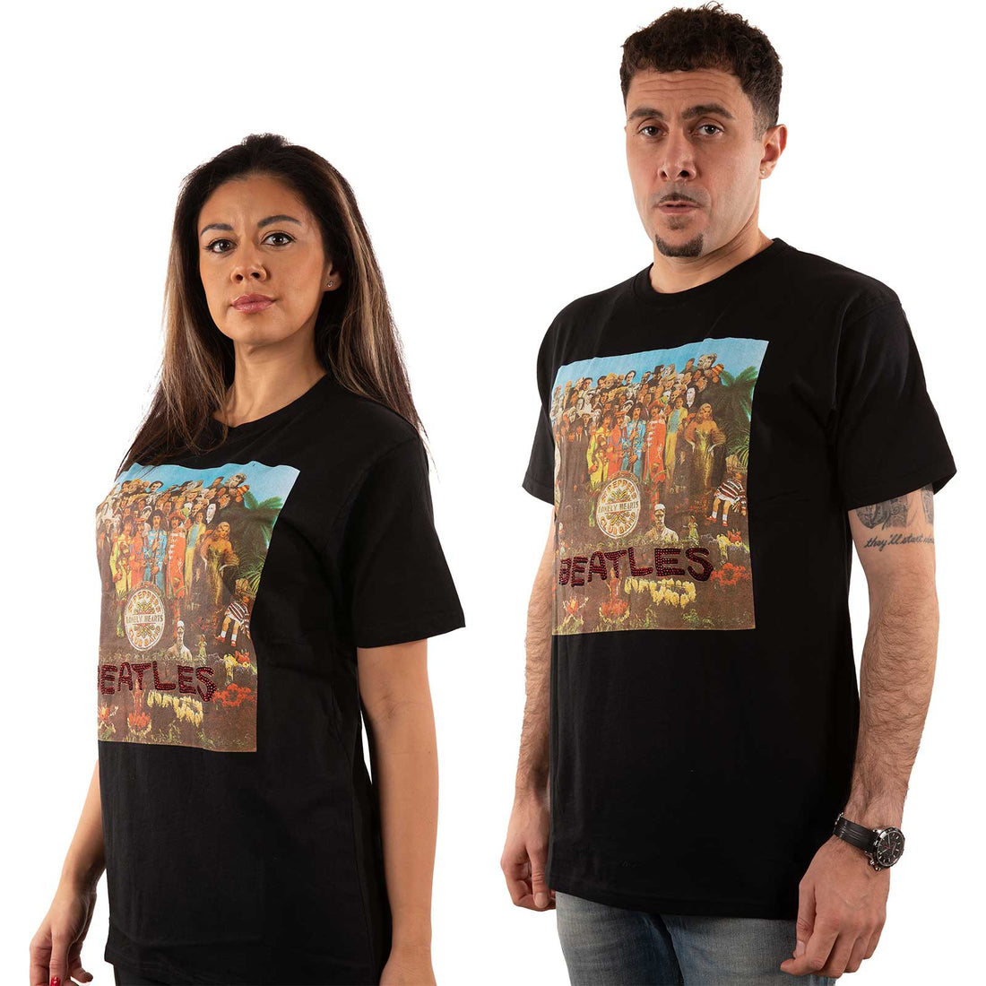 The Beatles Unisex Embellished T-Shirt: Sgt Pepper (Diamante)