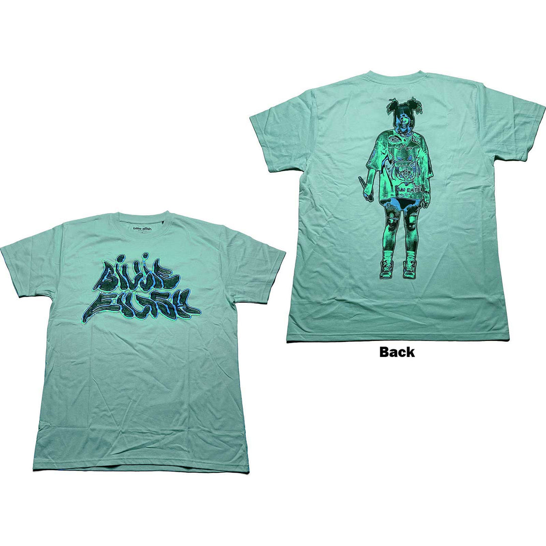Billie Eilish Unisex T-Shirt: Neon Logo Billie (Back Print)