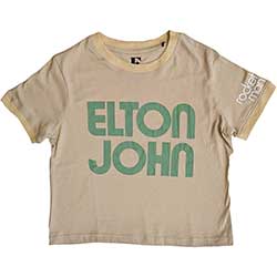 Elton John Ladies Crop Top: Retro Text Ringer (Sleeve Print)