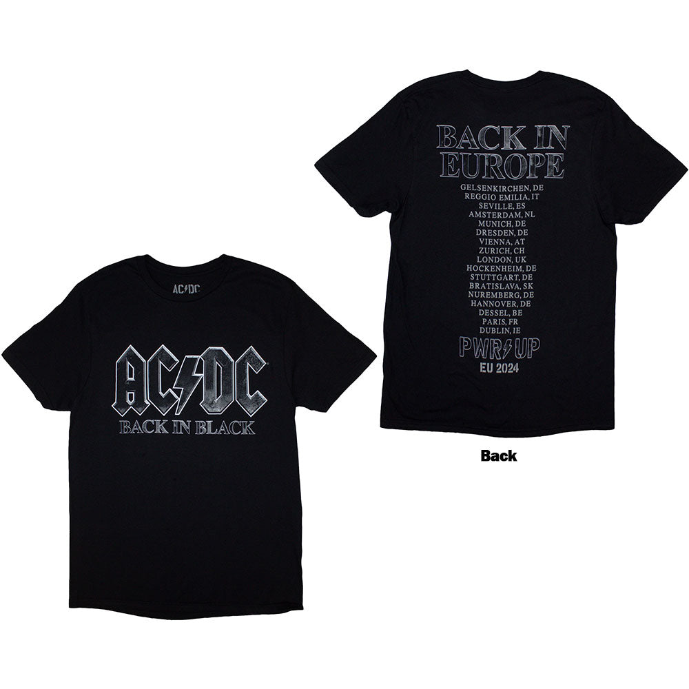 AC/DC Unisex T-Shirt: Back In Black PWR-UP EU Tour '24 (Back Print & Ex-Tour)