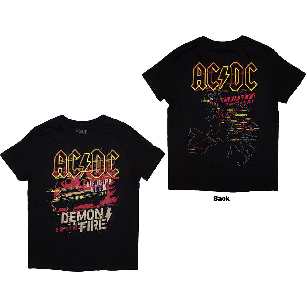 AC/DC Unisex T-Shirt: Demon Fire PWR-UP EU Tour '24 (Back Print & Ex-Tour)