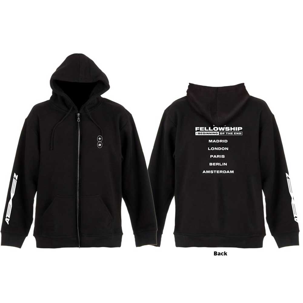 ATEEZ Unisex Zipped Hoodie: Fellowship Tour Euro (Back Print 