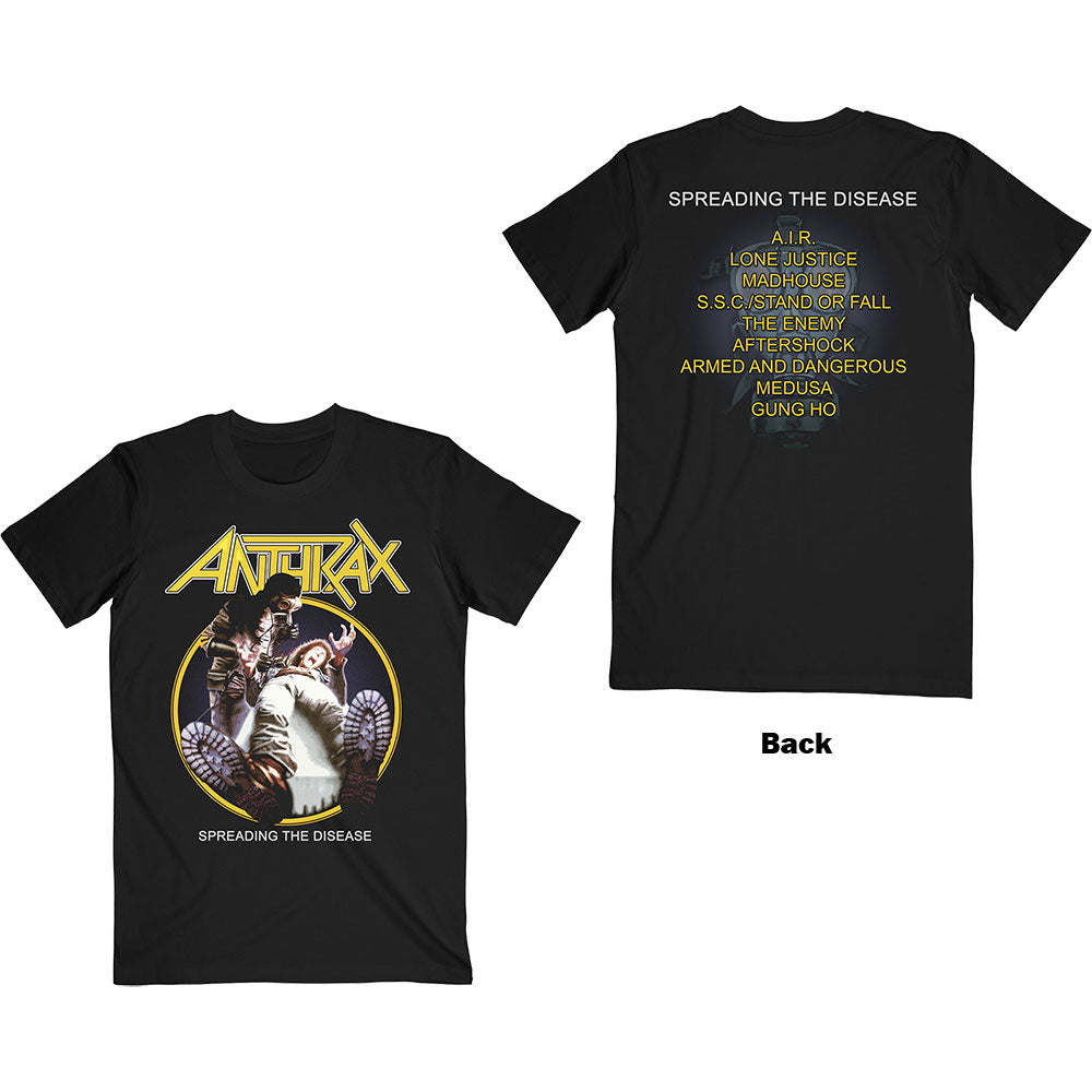 Anthrax Unisex T-Shirt: Spreading The Disease Track list (Back Print)