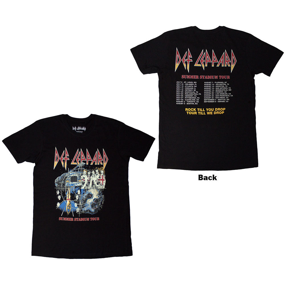 Def Leppard Unisex T-Shirt: Summer Stadium Tour (Black) (Back Print)