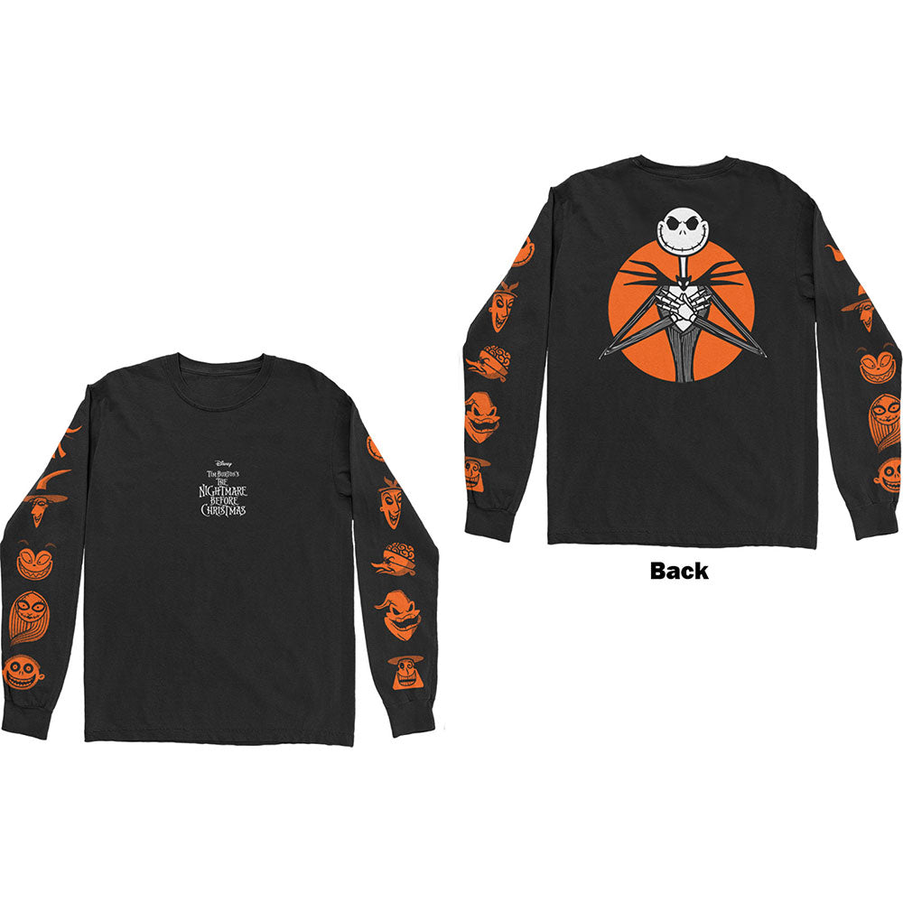 Disney Unisex Long Sleeved T-Shirt: The Nightmare Before Christmas All Characters Orange (Back & Sleeve Print) (XX-Large