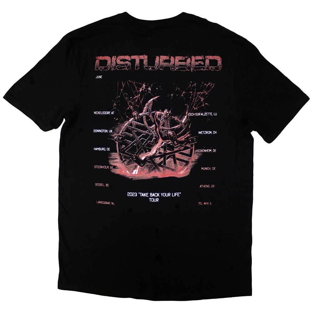 Disturbed Unisex T-Shirt: European Tour '23 Medallion (Back Print & Ex-Tour)