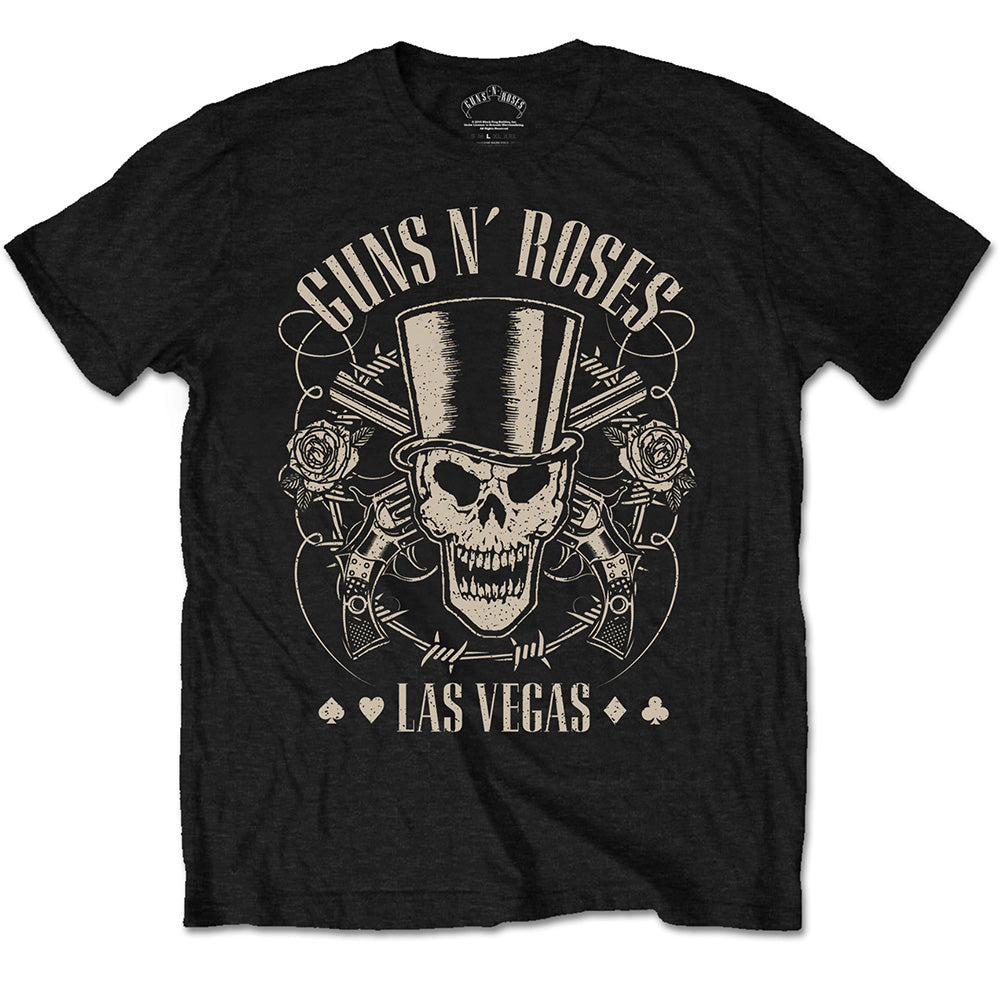 Guns N' Roses Unisex T-Shirt: Top Hat, Skull & Pistols Las Vegas