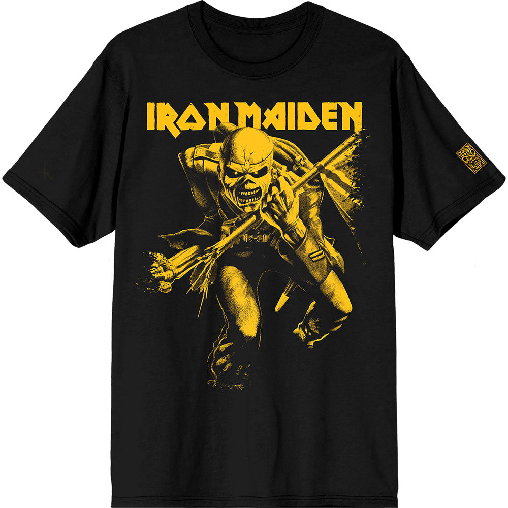 Iron Maiden Unisex T-Shirt: 50 Trooper Crop Yellow (Black) (Sleeve Print)