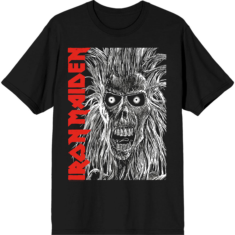 Iron Maiden Unisex T-Shirt: Eponymous Face Red Logo (Black)