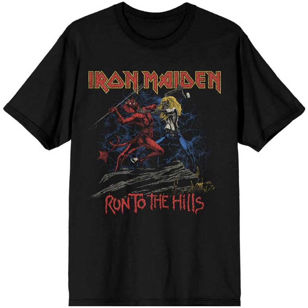 Iron Maiden Unisex T-Shirt: Number Of The Beast Run To The Hills Distress