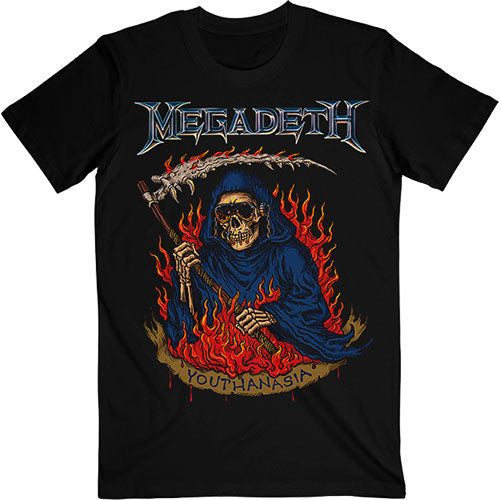 Megadeth Unisex T-Shirt: Youthanasia Flames (Black)
