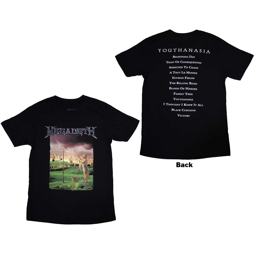 Megadeth Unisex T-Shirt: Youthanasia Tracklist (Back Print