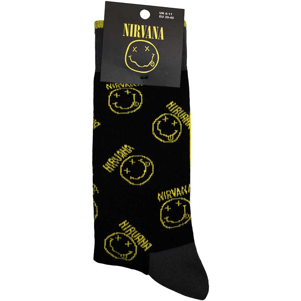 Nirvana Unisex Ankle Socks: Yellow Happy Face Pattern (UK Size 6 - 11)
