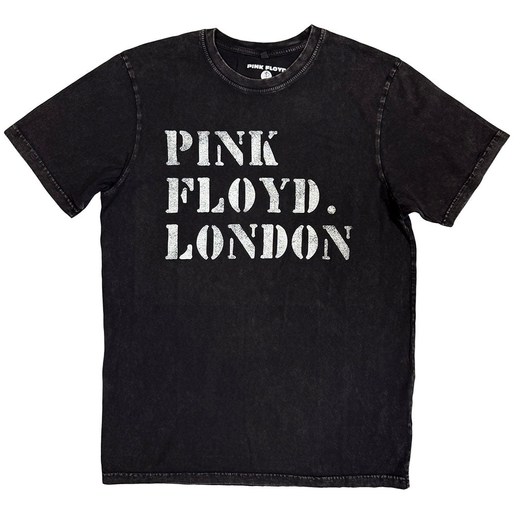 Pink Floyd Unisex Stone Wash T-Shirt: Stencil Logo (Black)