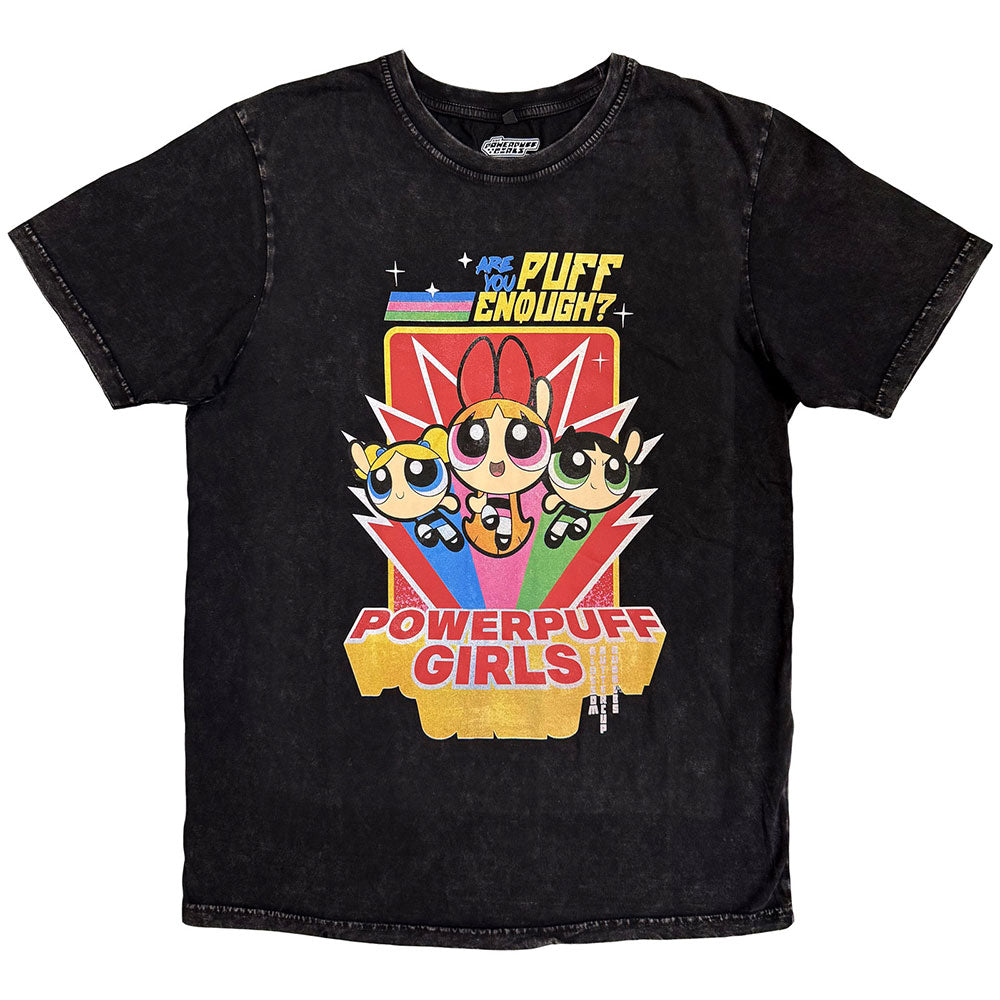 Power Puff Girls Unisex Stone Wash T-Shirt: Are You Puff Enough? (Black)