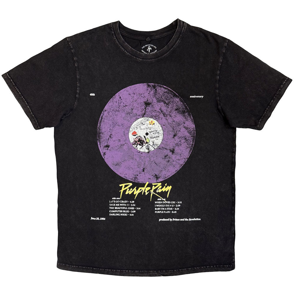 Prince Unisex Stone Wash T-Shirt: Purple Rain Disc (Black)