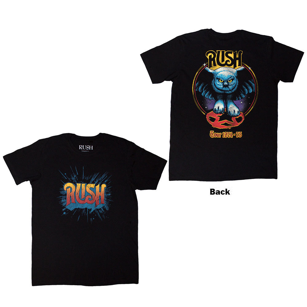 Rush Unisex T-Shirt: Tour '74-'75 (Black) (Back Print)