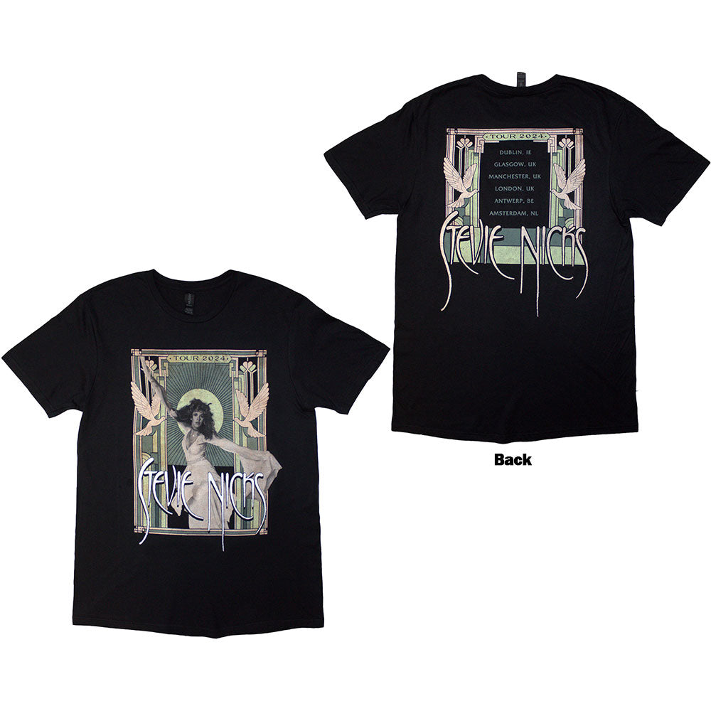 Stevie Nicks Unisex T-Shirt: Tour '24 Doves (Black) (Back Print & Ex-Tour)