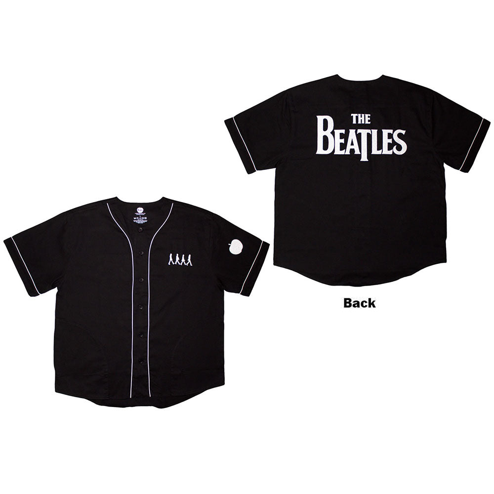 The Beatles Unisex Casual Shirt: Apple Logo / Walking (Black) (Back & Sleeve Print)