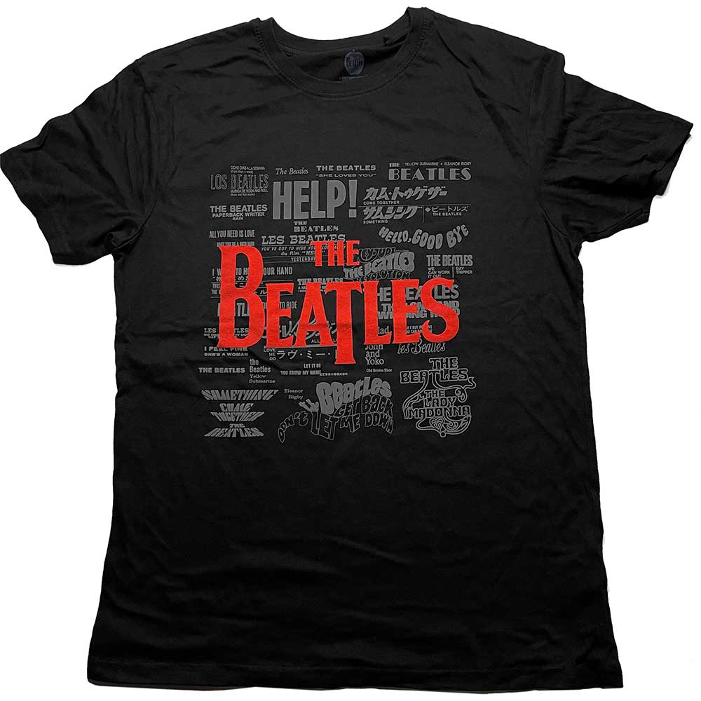 The Beatles Unisex Hi-Build T-Shirt: Titles & Logos (Puff Print)