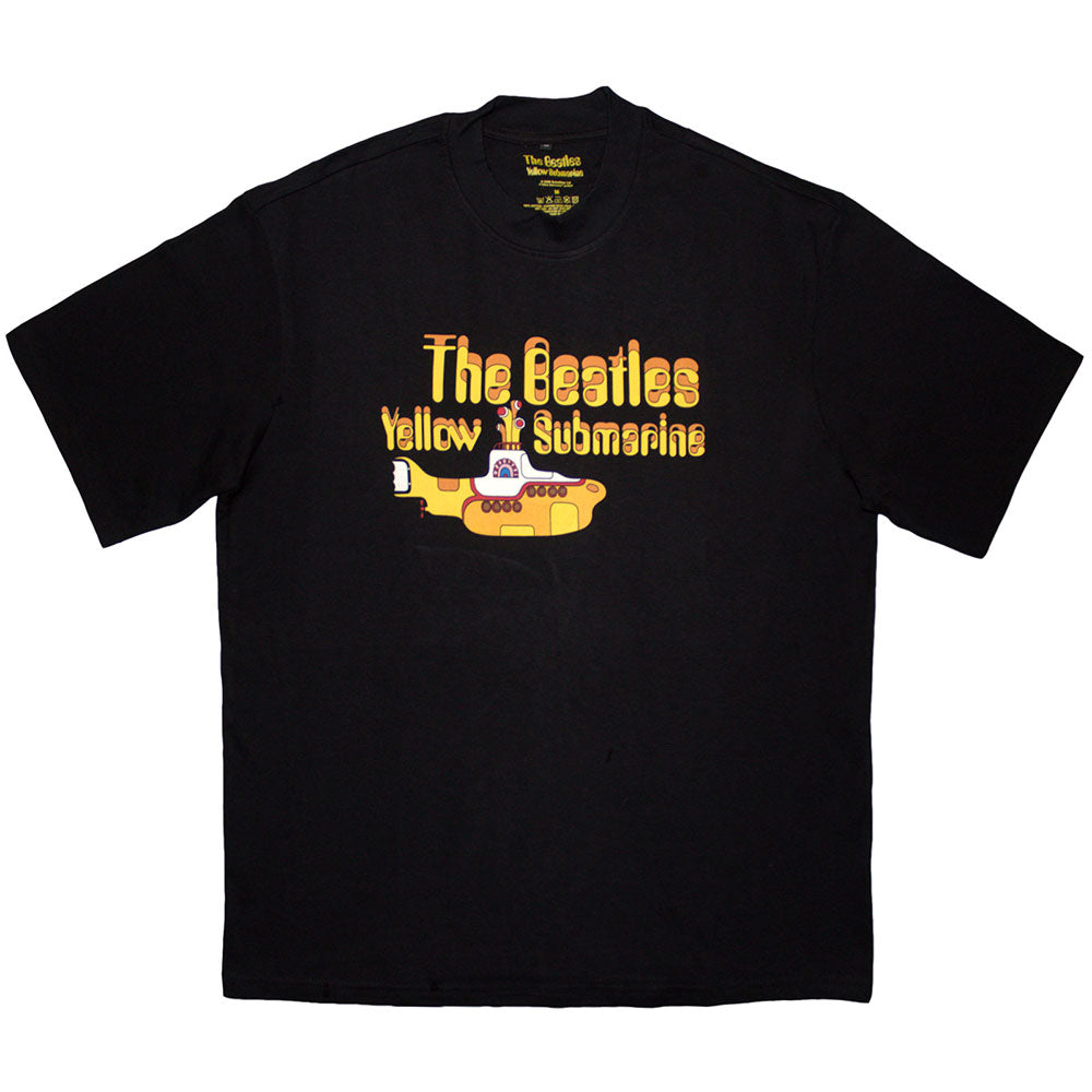 The Beatles Unisex Oversized T-Shirt: Logo & Sub (Black)