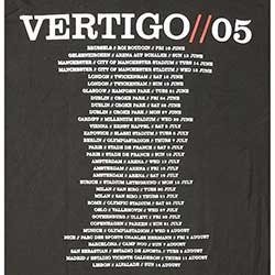 U2 Unisex T-Shirt: Vertigo Tour 2005 V Photo (Back Print) (Ex-Tour) (X-Large)