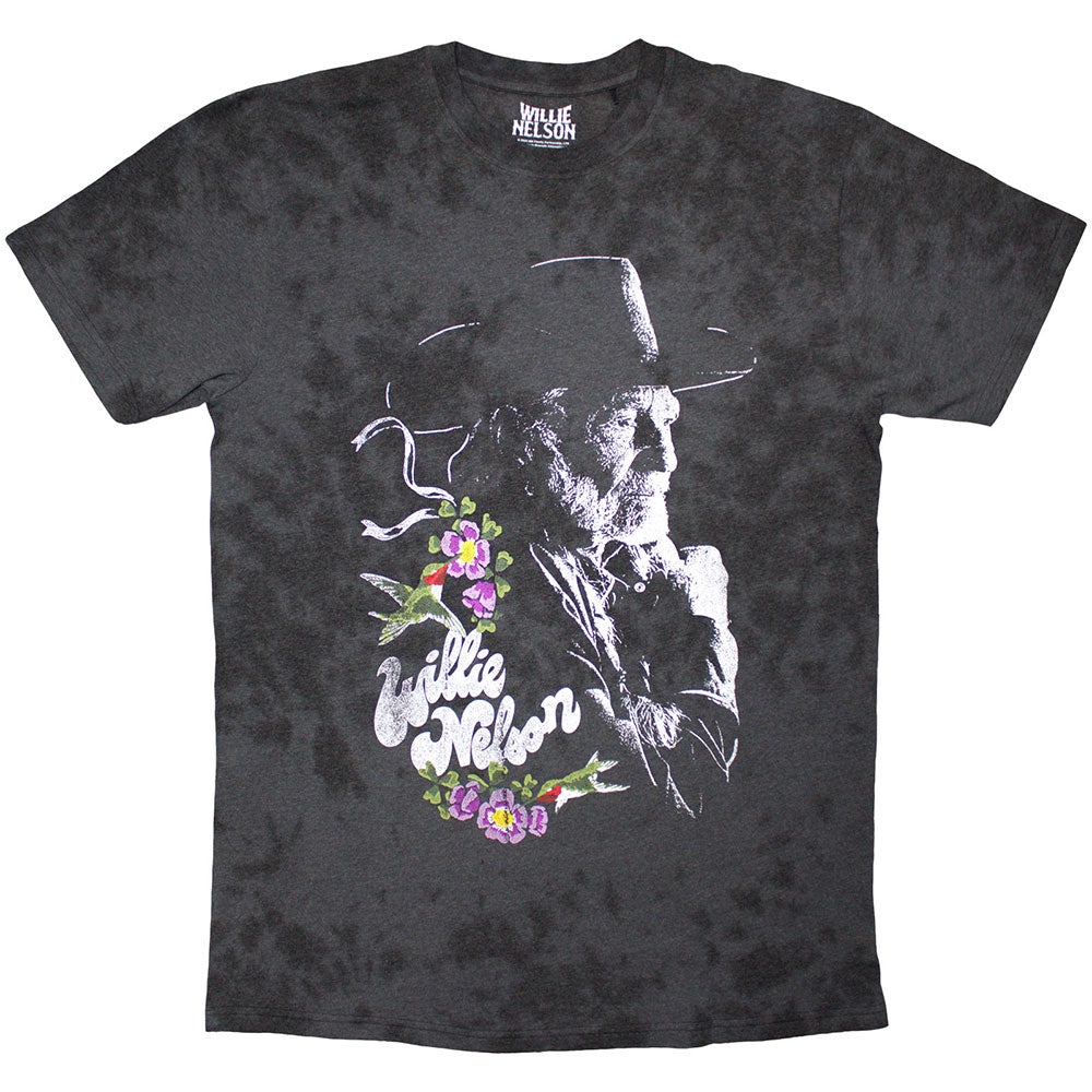 Willie Nelson Unisex T-Shirt: Floral (Black) (Wash Collection)