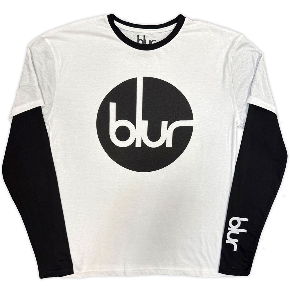 Blur Unisex Layered Long Sleeve T-Shirt: Circle Logo (Black & White) (Sleeve Print)