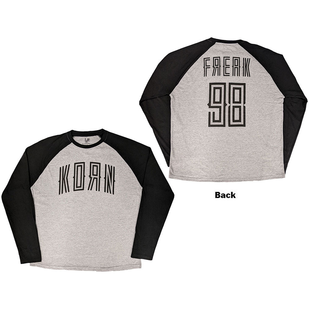 Korn Unisex Raglan T-Shirt: Freak '98 (Black & Grey) (Back Print)