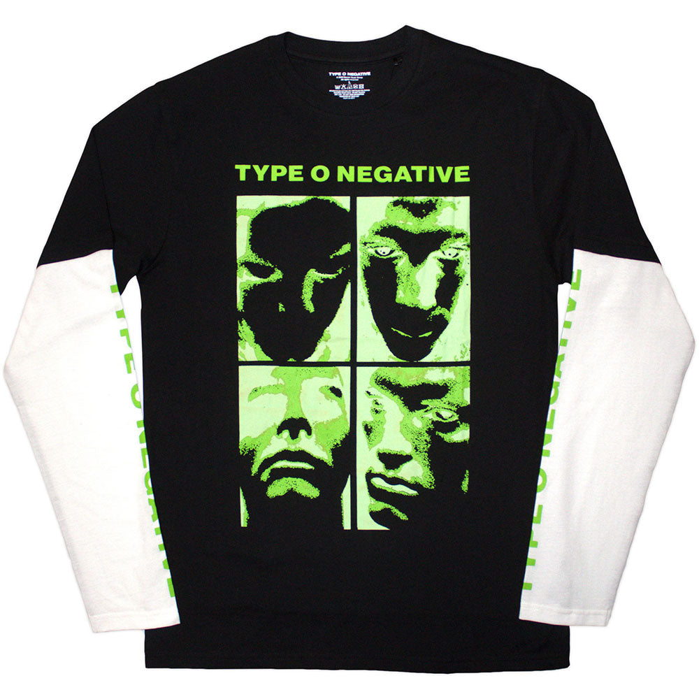 Type O Negative Unisex Layered Long Sleeve T-Shirt: Faces (Black & White) (Sleeve Print)