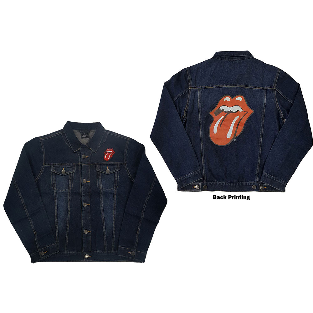 The Rolling Stones Unisex Denim Jacket: Classic Tongue (Back Print)