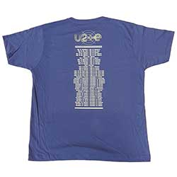 U2 Unisex T-Shirt: I+E 2015 Tour Dates (Back Print) (Ex-Tour) (XX-Large)