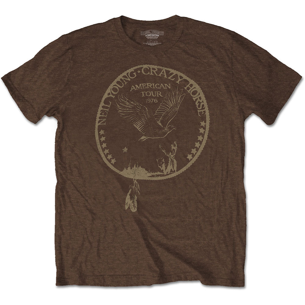 Neil Young Unisex T-Shirt: Tour '76 Seal (Brown)
