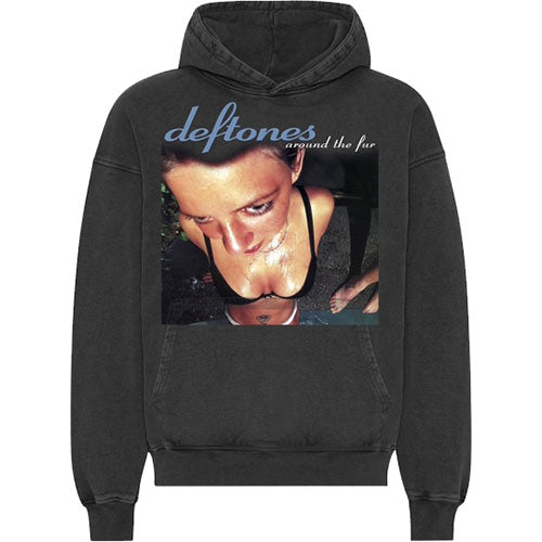 Deftones Unisex Stone Wash Pullover Hoodie: Around The Fur (Charcoal Grey)