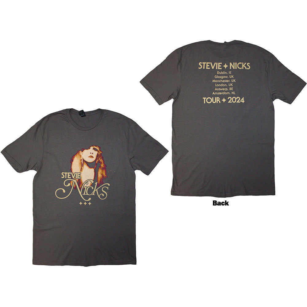 Stevie Nicks Unisex T-Shirt: Tour '24 Vintage Photo (Charcoal Grey) (Back Print & Ex-Tour)