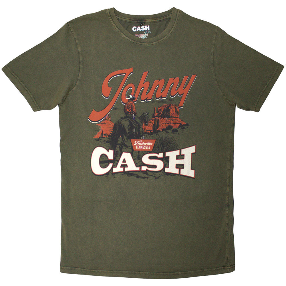 Johnny Cash Unisex Stone Wash T-Shirt: Desert Cowboy (Green)
