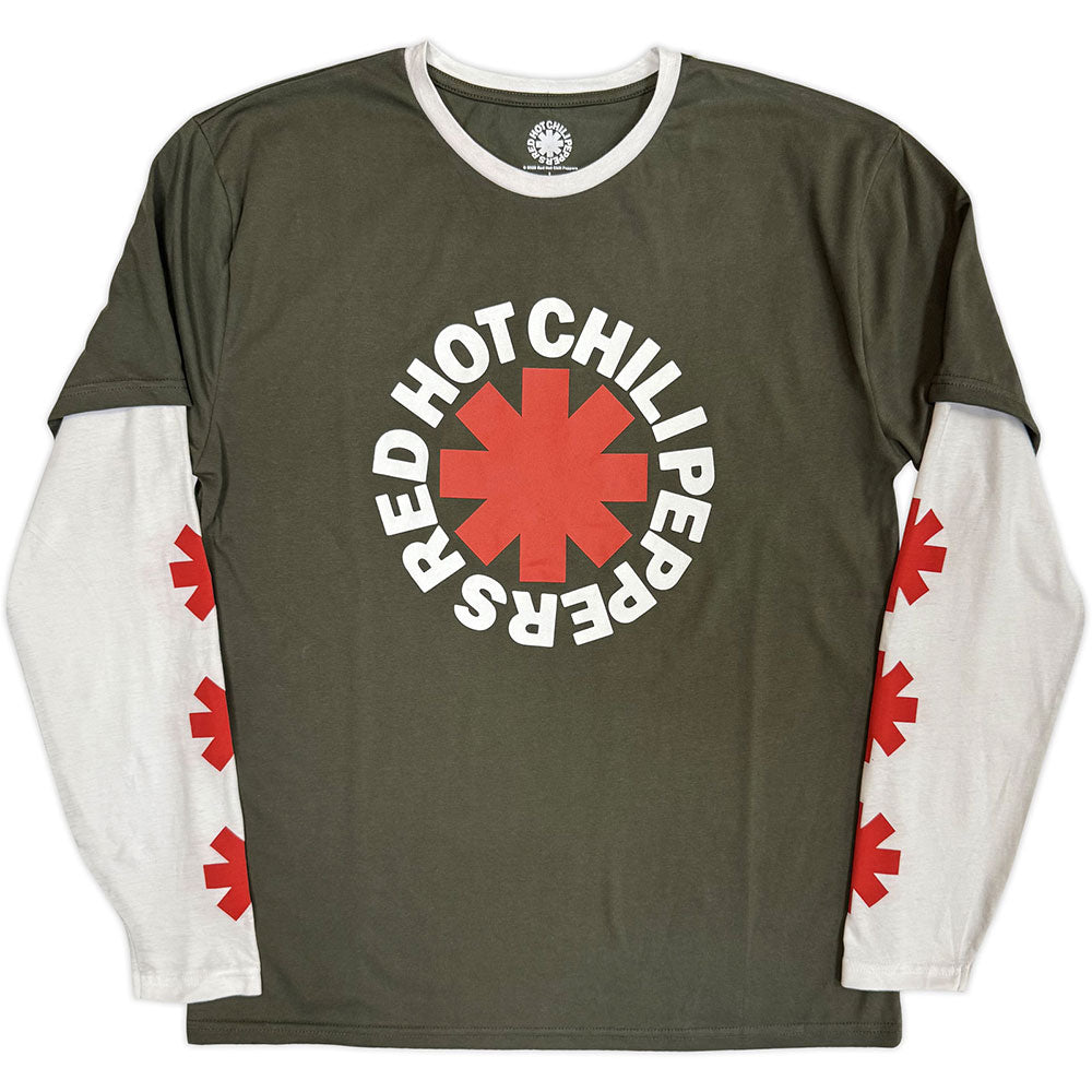 Red Hot Chili Peppers Unisex Layered Long Sleeve T-Shirt: Classic Asterisk (Green & White) (Sleeve Print)